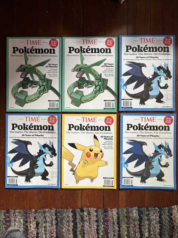Time Magazine Pokémon Lot Of 6! See Desc.! Pikachu, Charizard, Rayquaza