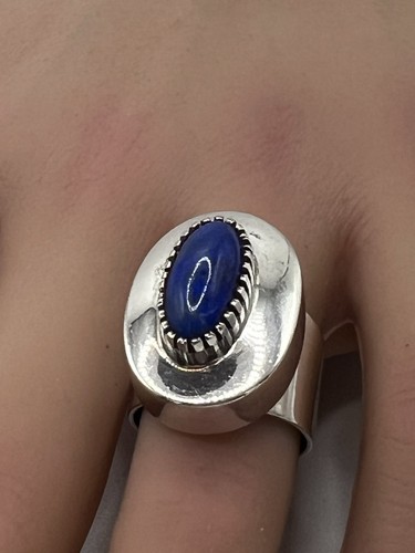 Anillo de lapislázuli ovalado vintage de plata de ley talla 7,5 - Imagen 10 de 15