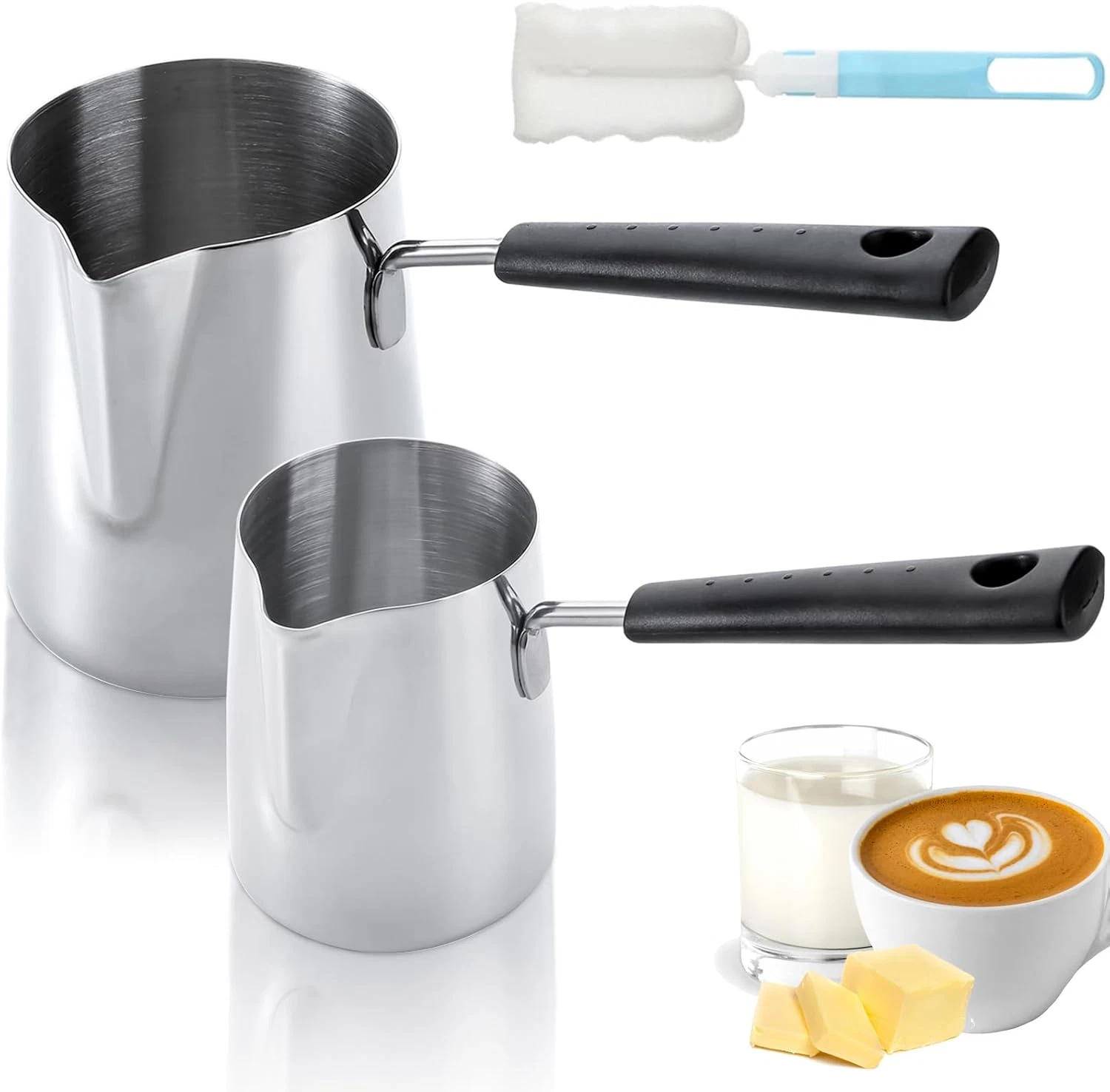Set of 2 Milk Butter Warmer Pot, 12Oz/22Oz Turkish Coffee Pot, Stovetop Chocolat