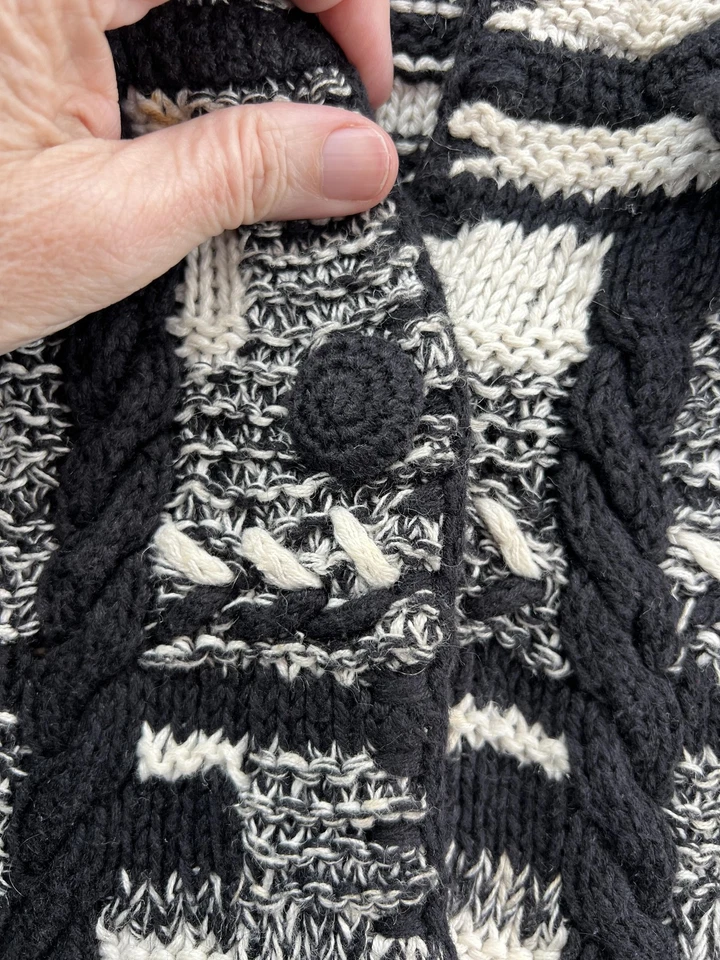 De Colección Michael Simon Suéter Mujer Mediano Negro Blanco Tejido Cárdigan Chaqueta Bolsillos Foto 3 de 4