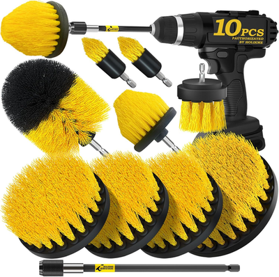 #ad 10Pieces Drill Brush Attachments Set Power Scrubber Brush with Extend Long Atta $21.63