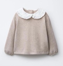 Girls Vintage Grey/ White Shirt Peter Pan Collar Size 3-4 Years T17