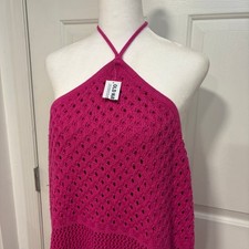 NUOVO vecchio vestito copricostume all'uncinetto cotone navy schiena aperta rosa caldo XXL