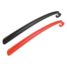 17inch Shoe Horn Set, 2Pcs Plastic Curved Handle Shoe Helper, Red, Black
