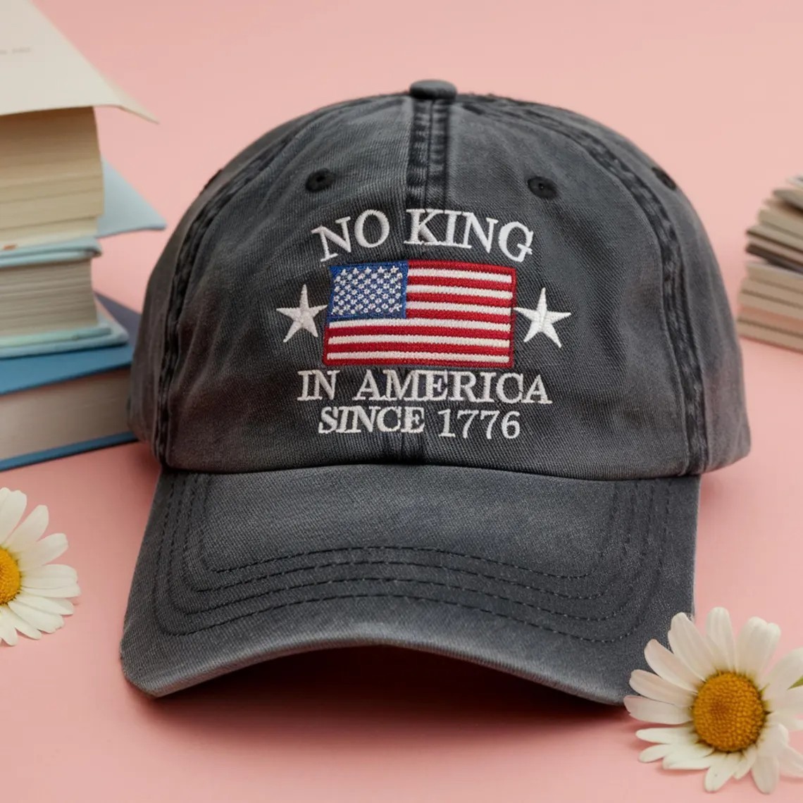 No Kings In America Embroidered Anti-MAGA Anti-Trump Hat Gift