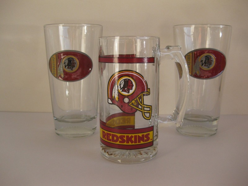 NFL Washington Redskins Metal Logo Pint Glasses And Beer Mug ( Lot of 3 )