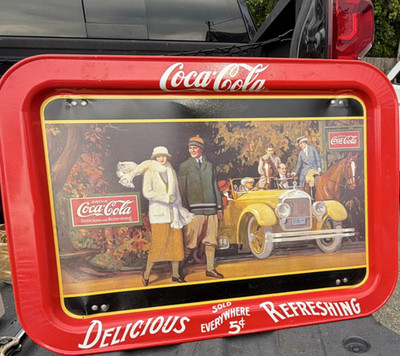 Coca-Cola Advertising Tray 1987 Red Yellow Beige Black Soda Theme