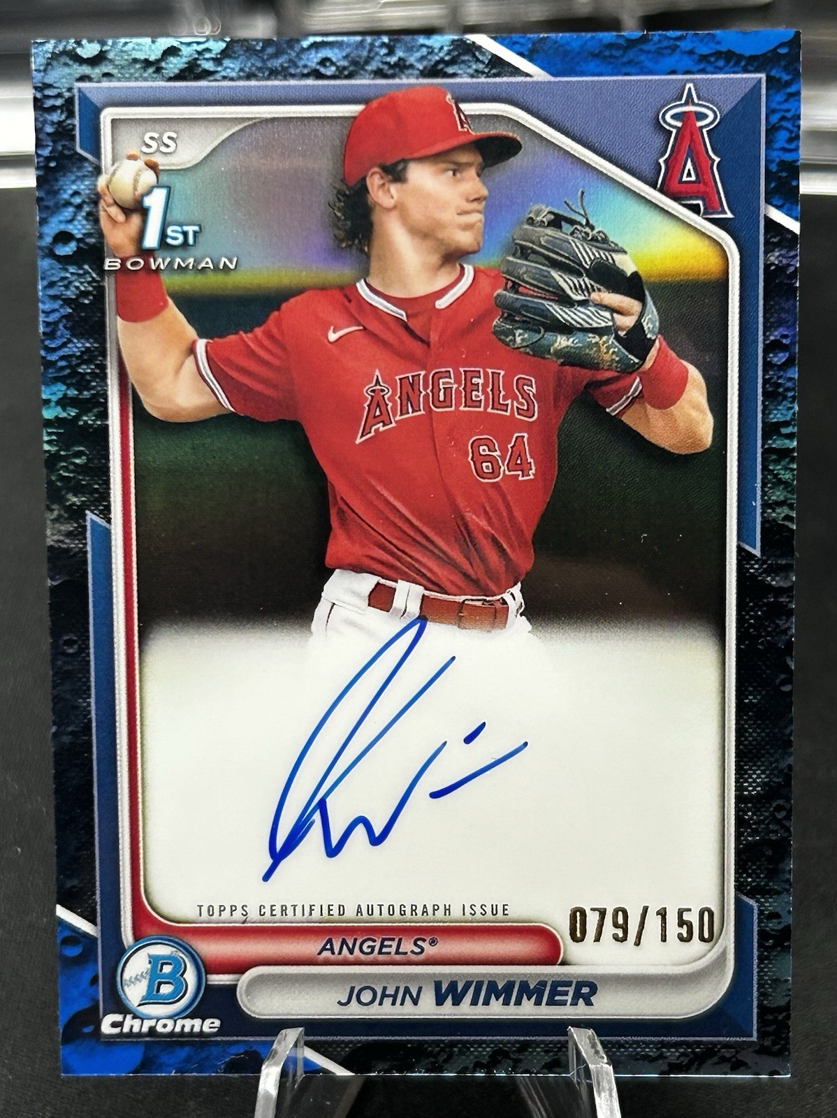 2024 Bowman Chrome John Wimmer 1st Blue Lunar Refractor Auto /150 Angels
