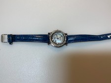 GENEVA Crystal Bezel Faux Blue Leather Band Watch new battery