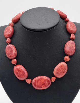 Vintage Barse Chunky Orange/ Red Sliced Coral Necklace.  925. Signed.
