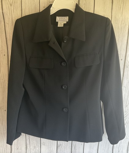 Jennifer Moore Blazer Women 8 Black Lined Utility Jacket Office Corporate Career - Picture 1 of 9
