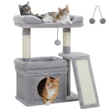 Small Cat Tree Tower for Large Adult Cats with Wide Top Perch, Private Cat Co.