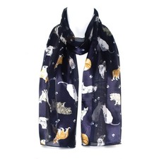 Hat To Socks Korean Chiffon Satin Scarf with Cat Paw Kitten Print