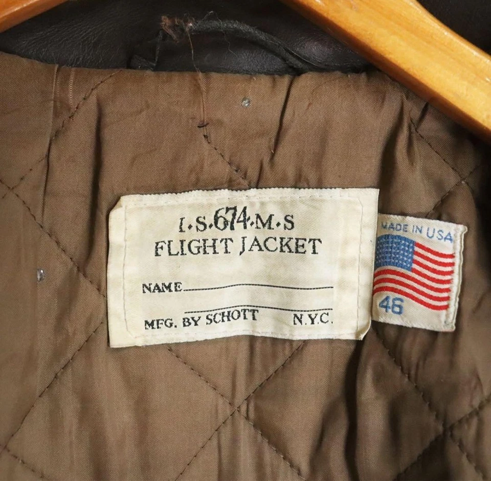 SCHOTT L-634M-5 Flight Jacket Men Dark Brown Size 46 Shoulder Epaulets Used - Image 4 of 4