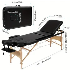 3 Fold Portable Massage Table Lash Bed Spa Beauty Tattoo Facial Bed Adjustable