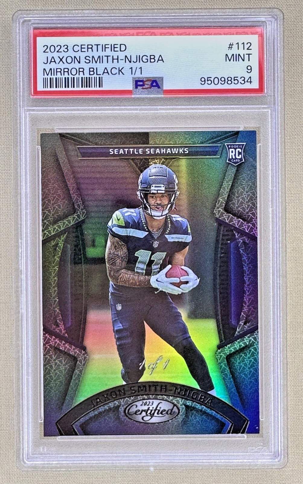 2023 Panini Certified Jaxon Smith-Njigba RC Mirror Black 1/1 Seahawks PSA 9