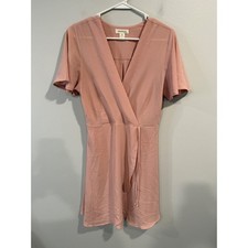 Monteau Pink Textured Wrap Midi Dress Short Flutter Sleeves Size Large