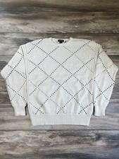 Nautica Men  s Diagonal Design Crewneck Heavy Sweater Size Large Cream
