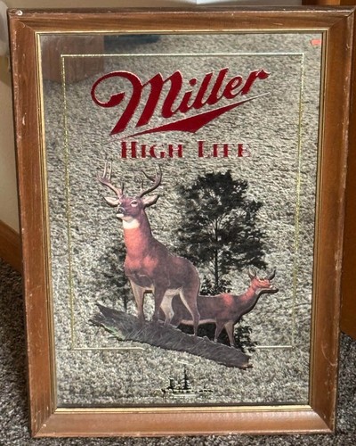 Vintage 1990 Miller High Life Deer Mirror Bar Sign Wisconsin Wildlife Series