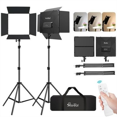 LED Videolicht Panel 2 Set mit Stativ,Bi Farbe Videoleuchte Fotolicht + Barndoor