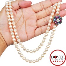 Vintage Sapphire Ruby Diamond Emerald Pearl 18K Floral Necklace 72.6 GR NR