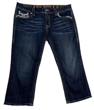 Rock Revival Rubella Easy Capri Women  s 32 Distressed Embroidered Denim Jeans