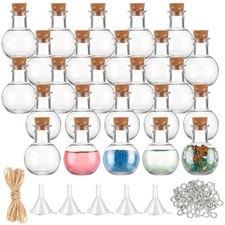 Bokon 25 Pack 1oz Plastic Mini Potion Bottles with Corks, 1.4x1.8 Inch, Round