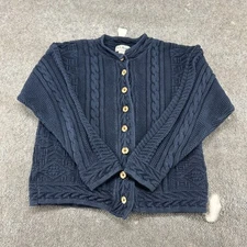 VINTAGE LL Bean Sweater Womens M Blue Navy Cable Knit Cardigan Preppy USA 90s