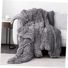 Luxury Faux Fur Throw Blanket Super Soft Oversized Throw 90" x 90" Grey