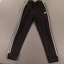 Adidas Boys L 14/16 Athletic Jogger Pants Black White Stripe Polyester
