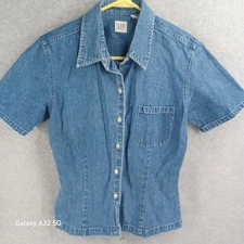 Gap Denim Button Shirt Womens Size Medium Blue Stretch Western Rockabilly 100%