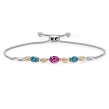 925 Silver and 10K Yellow Gold Pink Created Sapphire and London Blue Topaz and