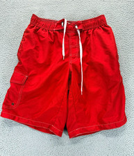 St. John's Bay Red Mens M Cargo Pocket Mesh Lined Coastal Surf Beach Swim Trunks