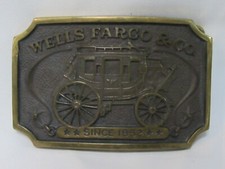 Vintage Brass Lrg 1973 Wells Fargo  Co Since 1852 Stagecoach Belt Buckle EF 57
