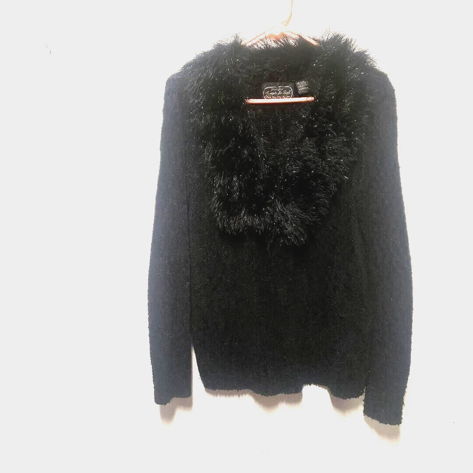 Suéter negro con cuello en V Joseph Le Bon con cuello de piel falsa brillante talla M Foto 2 de 4