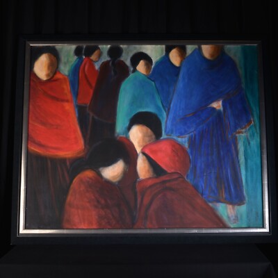 Öl Auf Leinwand Maria Pétridés 1995 ''Frauen Aus Nepal'' Kathmandu 74 X 90 Cm