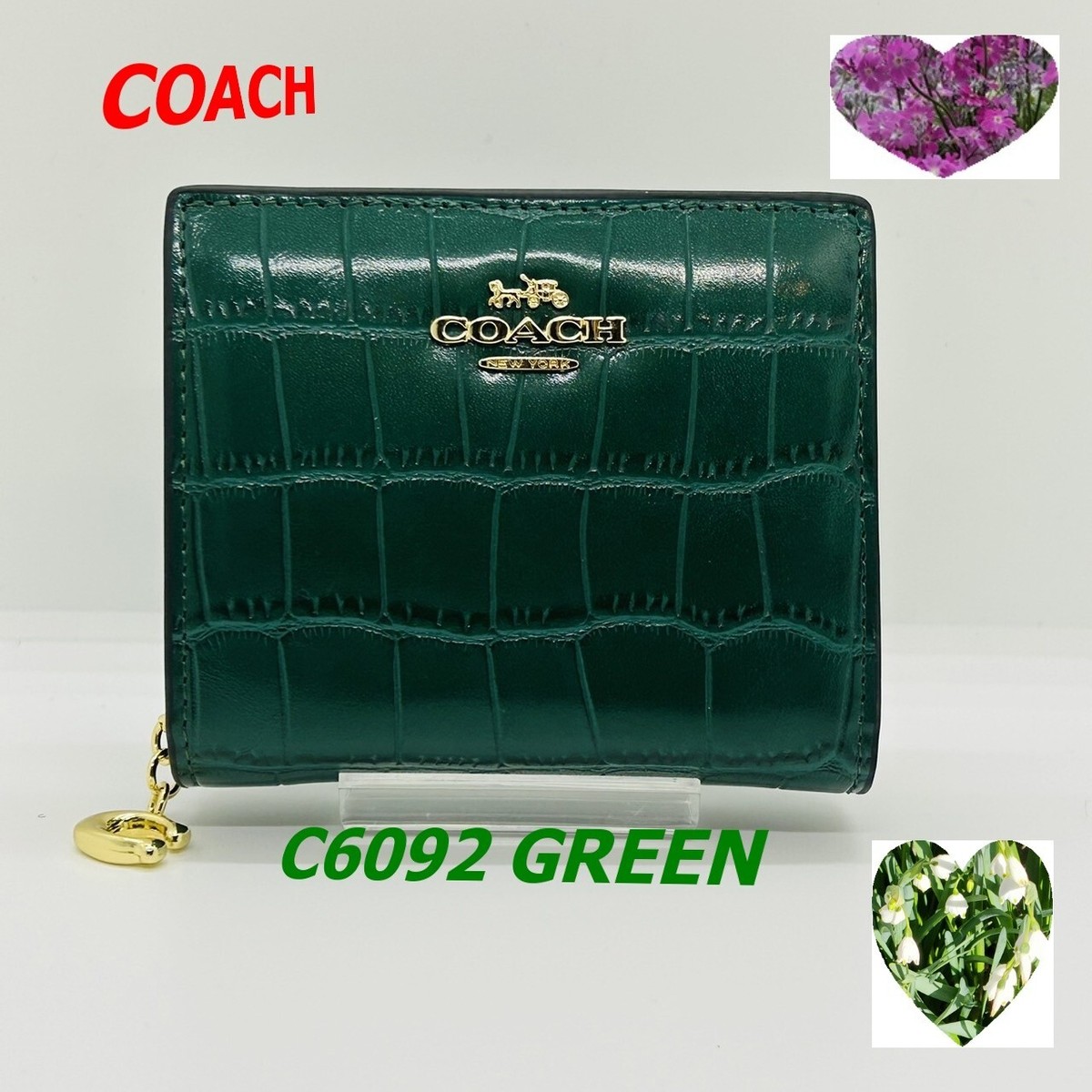 Coach C6092 New Green Crocodile Embossed Leather Snap Case