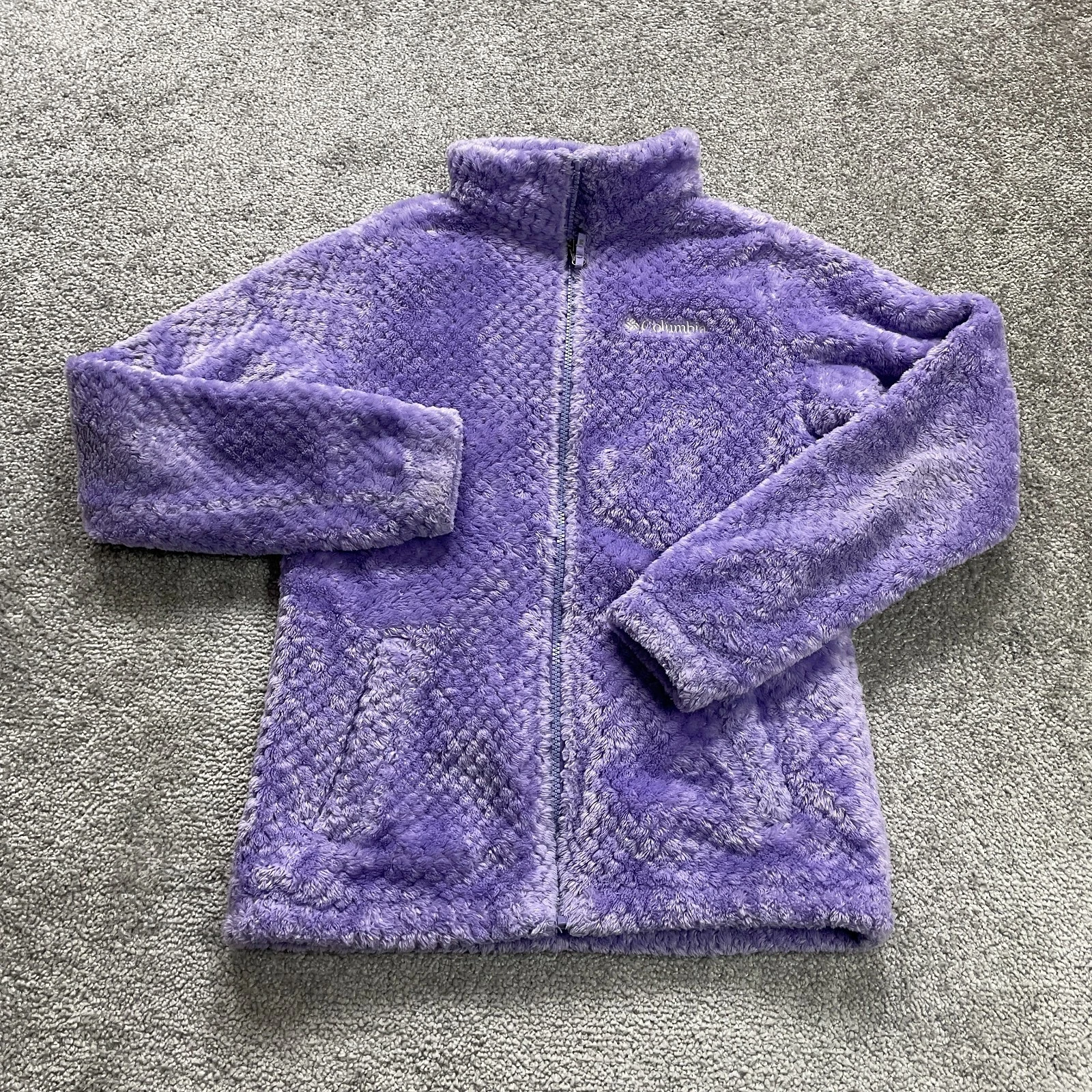 Columbia Fleece Jacket Kids Girls Large 14/16 Purple Full Zip High Neck Outdoor