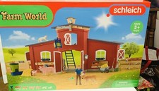 Farm World Lg Barn Farmer  Pigs Cow Calf Cat Chicken Barn Animals NIB Schleich