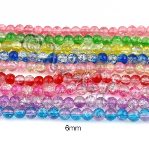 Cuentas de vidrio negro craquelado 6 mm cuentas para hacer joyas G707354 - 75, 150 o 300 piezas Foto 2 de 4