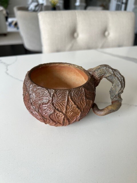 Rare One of a Kind Pottery Stoneware Mug Coffee Cup Artist Made Narley Vines