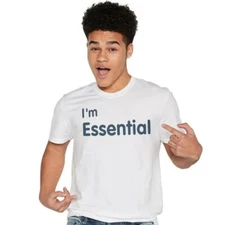 Adult Unisex White T-Shirt I'm Essential 100% Preshrunk Cotton Sizes S & M NWT