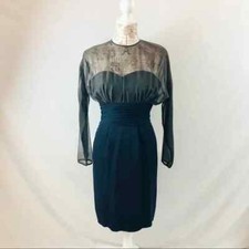 Vintage Roban by Dorothy Litzan New York 60s Dress Navy  Black Sheer 26  waist