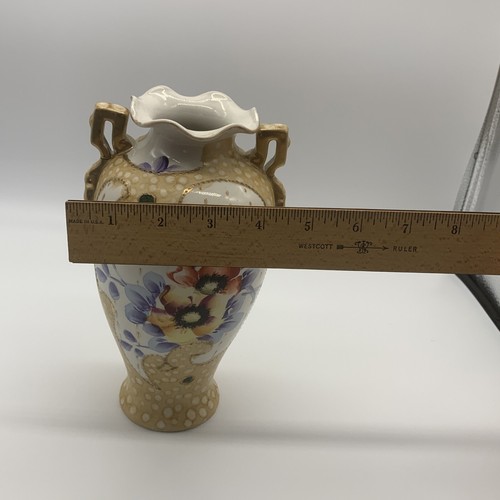 Hand Painted Porcelain Double Handle Floral Vase White Gold Color- Nippon? - Picture 14 of 14