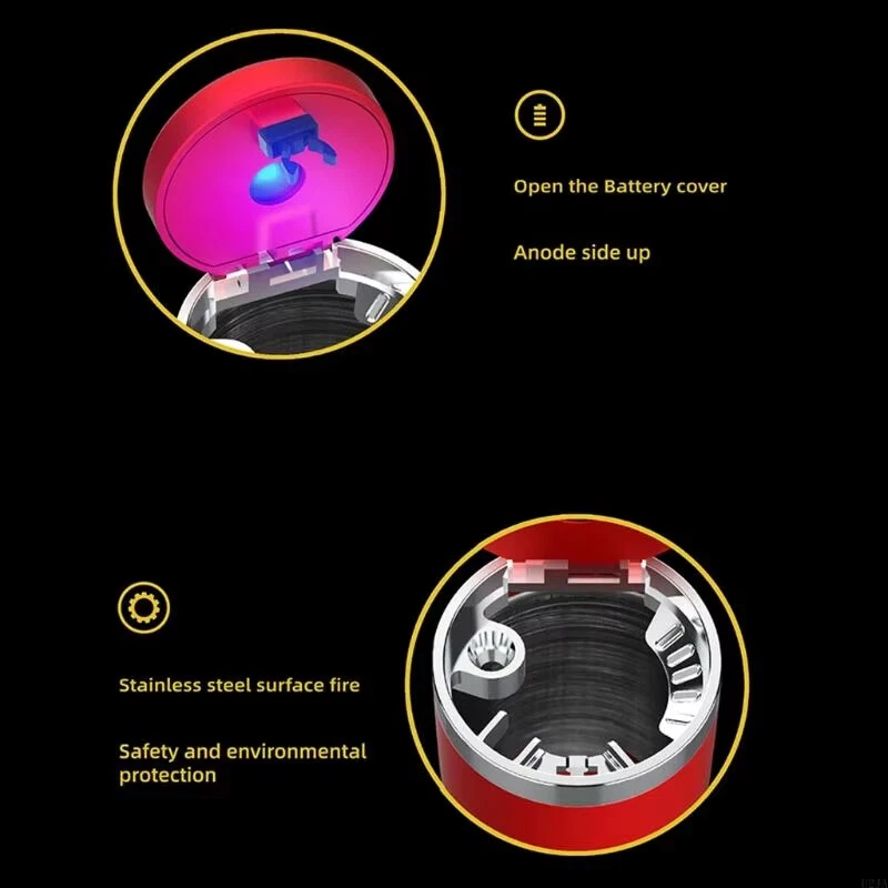 Cenicero portavasos de metal ligero para coche con tapa abierta a presión y luz LED automática Foto 3 de 4