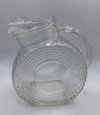 Vintage Clear Disc Glass Round Art Deco Juice Pitcher