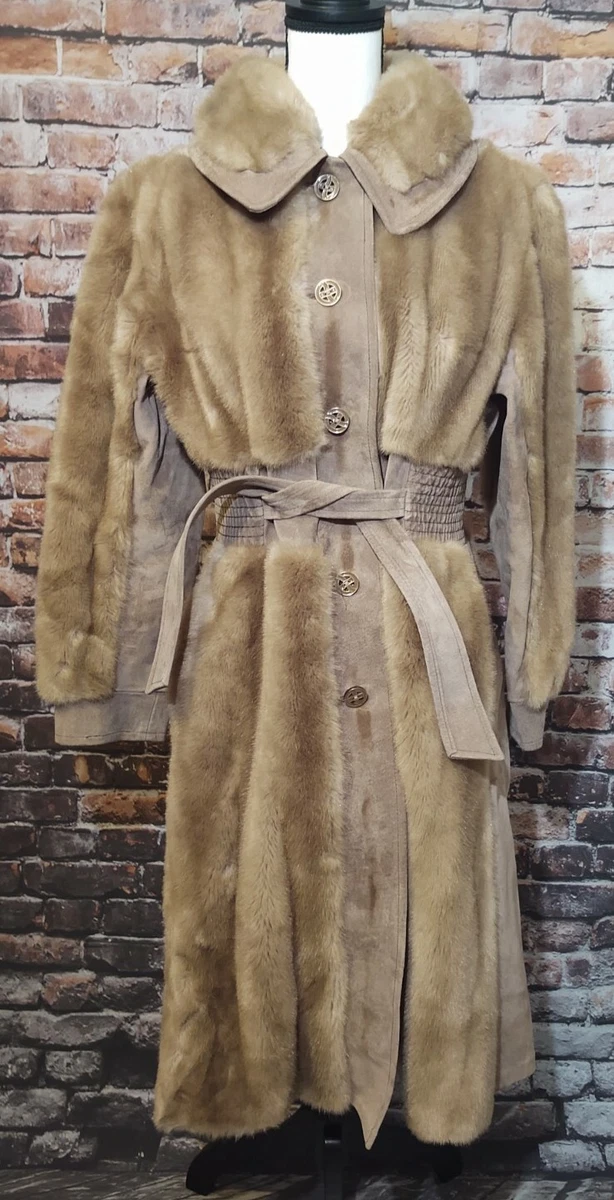 VINTAGE LYKAFUR PRISCILLA MODES FAUX FUR DRESS COAT SUEDE TAN ...