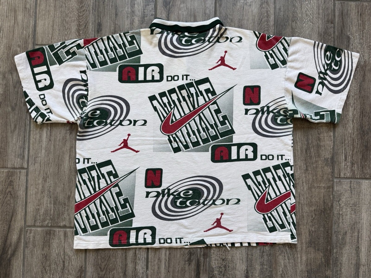 Vintage 90s Nike Bootleg AOP Polo Rare Mens XL Boxy Abstract