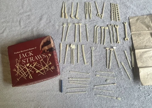 Vintage Parker Brothers  JACK STRAWS 48 pieces + HOOK!
