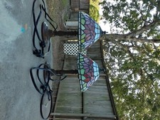 Two- Leaded Stained Glass Geometric Panels  Poppies Ladies BOUDOIR Lamp 11"